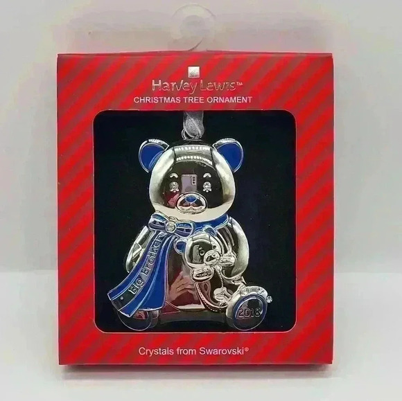 HARVEY LEWIS 2018 "BIG BROTHER  TEDDY" Christmas Tree Holiday Ornament Swarovski - Picture 1 of 10